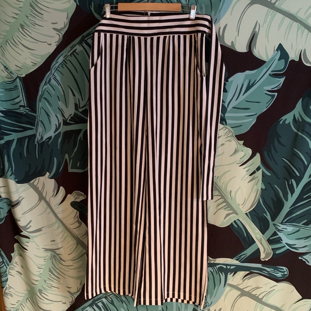 High waisted wide leg stripe pants